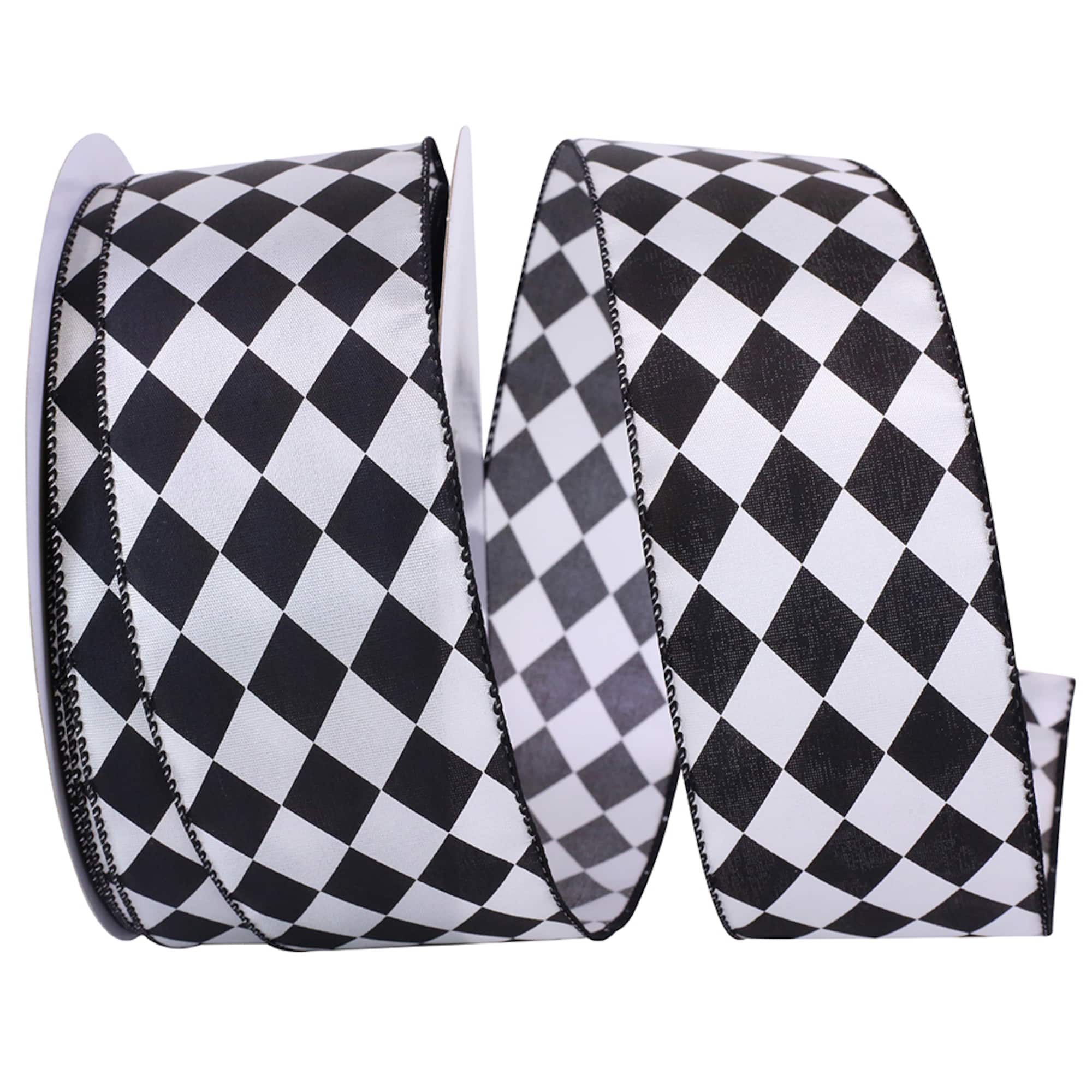 Reliant 2.5" x 50yd. Wired Black & White Diamond Dan Ribbon